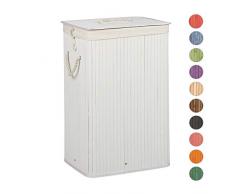 Relaxdays Wäschekorb Bambus, mit Deckel, rechteckig, XL, 83 L, faltbarer Wäschesammler, HBT: 65,5 x 43,5 x 33,5 cm, weiß