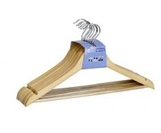 Wenko Formbügel Eco, 8er Set Kleiderbügel, Hosensteg, Rockeinkerbungen, Holz, 45 x 23.5 x 1.2 cm, Braun