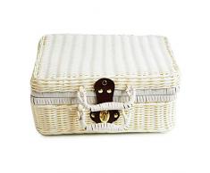 JOYKK Rattan Aufbewahrungskorb Makeup Organizer Mehrzweckbehälter mit Deckel - weiß