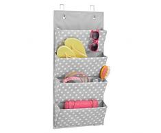 mDesign Hängeaufbewahrung mit 4 Taschen – Schlafzimmer Aufbewahrung für Schuhe, Accessoires und Kleidung – Taschengarderobe zum Hängen mit Pünktchen-Muster – grau/weiß