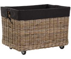 Großer Rollkorb mit Griffen/Holzkorb mit Rollen aus grauem Natur Rattan/Aufbewahrung Holz-Wagen Räder Kaminholz-Korb Kamin Allzweck-Korb mit Inlett (Rechteckig)