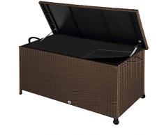 Deuba Auflagenbox 122x56x61 cm Poly Rattan Wasserdicht Rollbar 2 Gasdruckfedern Kissen Garten Box Truhe braun