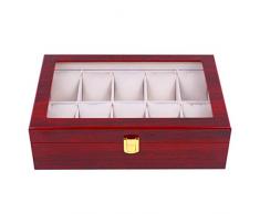 HZY-Watch Box HöLzerne Uhrenbox, DisplaystäNder/Boxenset/Aufbewahrungsbox FüR Schmuckuhren, 10-Gitter-Uhrenbox Mit Glasabdeckung