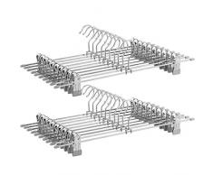 SONGMICS Hosenbügel aus Metall, 20er Set, Rockbügel, 40 cm lang, Kleiderbügel mit verstellbaren Clips, verchromter Haken um 360° drehbar, Silbergrau CRI06G20