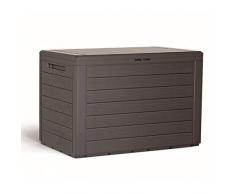 Mojawo Kunststoff Auflagenbox Kissenbox Gartenbox Holz-Optik für Polsterauflagen Kunststoff wasserdicht Mokka 190Liter
