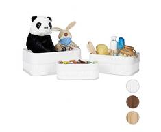 Relaxdays Aufbewahrungskorb 3er Set, Stoffbezug, Bambus, rechteckig, Bad, Accessoires, Spielzeug, Allzweckkorb, weiß