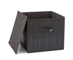EZOWare Aufbewahrungsbox aus Bambus Groß Deko Faltbox Aufbewahrungskorb mit Griffen und Abnehmbar Grauer Stoff Innenliner 38 x 38 x 33 cm, Schwarz