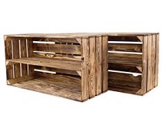 Kontorei® großes geflammte/verbrannte Schuhregal68x40x30cm 2er Set Regal Obstkiste Ablage Wandregal Holzkiste