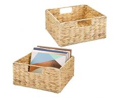 mDesign 2er-Set Aufbewahrungskorb – faltbare Flechtbox aus Wasserhyazinthe – Regalkorb zur idealen Aufbewahrung von Kleidung, Spielzeug oder Zeitschriften – mit handlichen Griffen – naturfarben