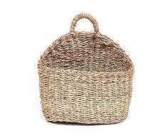 Aufbewahrungskorb aus Seegras Geflochten Korb mit Griff Einkaufskorb Wandkorb halbrund aus Weide Handgemachte gewebte Hängenden Korb hängender Pflanzerkorb für Hausgarten Hochzeit Wall Decor