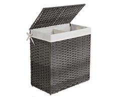 SONGMICS Wäschekorb handgeflochten, Wäschesammler aus synthetischem Rattan, mit Deckel und Griffen, Wäschesortierer, faltbar, Wäschesack herausnehmbar, grau LCB52WG