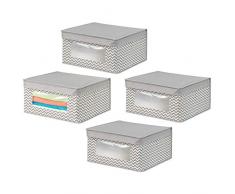 mDesign 4er-Set Stoffbox – Aufbewahrungsbox aus Stoff mit Zick-Zack-Muster – ideal zur Ablage von Kleidung, Decken, Accessoires und als Schrankbox – Aufbewahrungskiste mit praktischem Deckel – taupe
