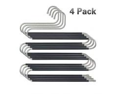 Edelstahl Platzsparend Hosenbügel Kleiderbügel,5 Schichten, Rutschfester S-förmiger Multifunktions-Hosenständer aus Metall(4 Stück)