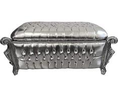 Casa Padrino Barock Sitzbank (Truhe) Silber Lederoptik/Silber - Antik Truhe Truhen Bank - Möbel Barock
