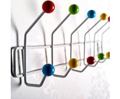 DESIGN DELIGHTS GARDEROBENLEISTE COLOUR BALL BUNT | 50x15,5cm(LxH) | farbenfrohe Wandgarderobe, Garderobe mit 12 Haken, Hakenleiste mit bunten Kugeln