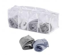 WENKO 63055100 Socken-Wäschenetz, 4 Fächer, Polyester, 17 x 40 x 17 cm, Weiß