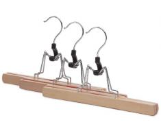 WENKO Hosenklemmbügel, 3er Set Kleiderbügel, Holz, 25 x 16.5 x 2.2 cm, Braun