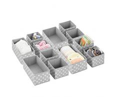 mDesign 12er-Set Aufbewahrungsboxen für Kinderzimmer, Bad usw. – Kinderzimmer Aufbewahrungsbox mit Punkte-Muster – 12 Kinderschrank Organizer in 2 Größen aus Kunstfaser – grau/weiß
