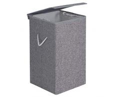 SONGMICS Wäschekorb 85 L, Wäschesammler aus Leinenimitat, Wäschetruhe mit magnetischem Deckel und Griffen, faltbar, Wäschesack herausnehmbar, grau LCB01G