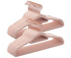 SONGMICS Samt Kleiderbügel, 50 Stück, Anti-Rutsch, Jackenbügel, drehbarer Haken in Roségold, Dicke 0,6 cm, platzsparend, 45 cm breit, für Jacken, Hemden, Röcke, Hosen, Krawatten, rosa CRF21PK50