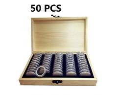 Lanmei Münz-Aufbewahrungsbox melkoffer Universalbehälter Schutz Antioxidative Holzanzeige Home Einfache verstellbare Kapseln stfrei Vintage Gedenk(S.)