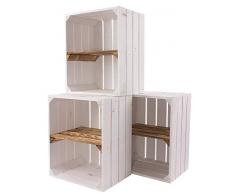 5er Set weiße Holzkiste mit geflammtem Mittelbrett -quer- Neue Obstkiste in weiß/Shabby chic Look mit Regalbrett flambiert - Schuhregal Bücherregal Obstkistenregal Regal Regalkiste 50x40x30 cm