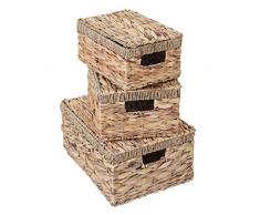 Mendler 3er Set Aufbewahrungsbox HWC-C23, Truhe Kiste Box mit Deckel, Wasserhyazinthe naturfarben