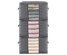 KINGSO 3pack Aufbewahrungstasche Kleidung Faltbar Kleideraufbewahrung Dickes Stoff mit Reißverschluss und Tragegriff für Decken, Kopfkissen, Bettzeug, Gartenauflagen, Grau, 60 x 40 x 35 cm