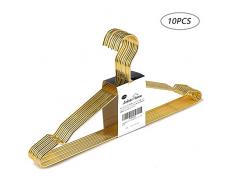 Amber Home 10 Stück 43cm Eleganter Hochwertiger Eisen Kleiderbügel Metall aus Gold mit Rutschfester Nut, Robust und Haltbar für Anzug T-Shirt Hemd Jacke Kleid
