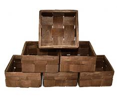Lashuma Braunes 6er Korbset Leerer Füllkörbchen, Quadratische Bambuskörbe 15 x 15 cm Tiefe 8 cm, Geschenkkörbe Geflochten Farbe: Braun