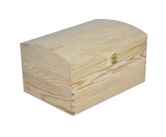 Creative Deco XXL Große Holztruhe Holz-Kiste mit Deckel und Schloss | 34,5 x 25 x 19,2 cm | Schatz-Truhe Spielzeugkiste Holzbox Unlackiert Kasten | ohne Griffen | Ideal für Wertsachen und Spielzeuge