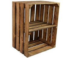 CHICCIE 2 Set Neue Vintage Holzkiste mit Ablage vom Werk (Längst)- Gebrannt Geflammt - Obstkiste - Weinkiste - Natur Used Look