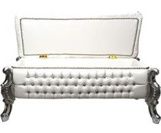 Casa Padrino Barock Sitzbank (Truhe) Weiß/Silber mit Bling Bling Glitzersteinen- Antik Truhe Truhen Bank - Möbel Barock