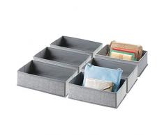 mDesign 6er-Set Aufbewahrungsbox – praktischer Schubladen Organizer für Wäsche, Accessoires und Schmuck – Faltbare Stoffbox aus atmungsaktiver Kunstfaser – grau