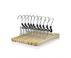 logei® 10 Stück Holz Kleiderbügel Hosenbügel Hosenspanner Hosenklemmbügel Hosenhalter mit Filzeinlage 25 cm lang