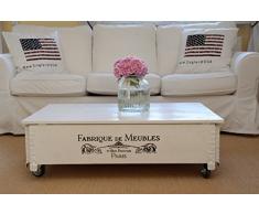 Uncle Joe´s Couchtisch Meubles Truhentisch Truhe im Vintage Shabby chic Style aus Massiv-Holz in Weiss mit Stauraum und Deckel Holzkiste Beistelltisch Landhaus Wohnzimmertisch Holztisch weiß