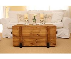 Uncle Joe´s Truhe Couchtisch Truhentisch im Vintage shabby chic Style aus Massiv-Holz in braun mit Stauraum und Deckel Holzkiste Beistelltisch Landhaus Wohnzimmertisch Holztisch nussbaum