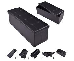 COSTWAY Sitzbank bis 300kg belastbar, Sitzbox Sitzwürfel Bank faltbar, Sitzkasten Polsterhocker Truhe, Sitztruhe PVC-Leder, Aufbewahrungsbox 114 x 38 x 38cm (Schwarz)