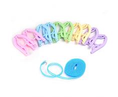 SlowTon Faltbare Kleiderbügel mit 5M Wäscheleinen Kunststoff Clothes Hanger für Reise Outdoor Camping 10 Stück Bunt
