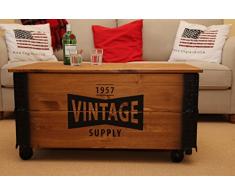 Uncle Joe´s Couchtisch XL Vintage Truhentisch Truhe im Vintage Shabby chic Style aus Massiv-Holz in braun mit Stauraum und Deckel Holzkiste Beistelltisch Landhaus Wohnzimmertisch Holztisch nussbaum