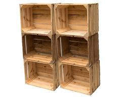 Gebrauchte Holzkisten im Set Angebot: Originale Vintage Obstkisten zum Möbelbau od. als Dekoration, sehr stabile Apfelkisten, geprüft und gereinigt 50x40x30 cm (6er Set)