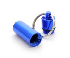 Ganzoo Pillen-Dose, Pillen-Box, Aluminium-Kapsel, Schlüssel-Anhänger Mini, wasserdicht, Farbe: blau, Höhe: 48 mm