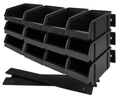 Lantelme 18 Stück Stapelbox mit Wandhalterung stapelbar schwarz Kunststoff Sichtlagerkasten Deutsche Herstellung 4092