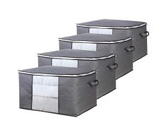 GoMaihe Aufbewahrungstasche Groß 4 Stücks, Faltbare Kleideraufbewahrung mit Langlebige Reißverschluss und Griff Unterbett Vliesstoff Aufbewahrungstaschefür Bettdecken, Kissen, Kleidung, Decken, Grau