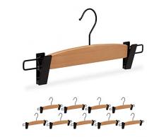 Relaxdays Hosenbügel Design mit Klammer, 10 Stück, Damen & Herren, edle Rockbügel, Größe L 35,5 cm breit, natur/schwarz, Large