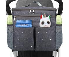 Conleke Kinderwagen Organizer, Universale Kinderwagentasche Buggy Organizer Hänge Tasche mit1 Schulterriemen, Unverzichtbares Kinderwagen-Zubehör(Grau)