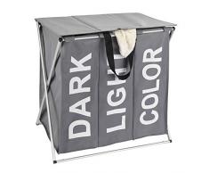 WENKO Wäschesammler Trio Top Grau, flexibler Wäschekorb mit Deckel und Tragegriffen, viel Stauraum mit 118 l und drei Fächern, (BxHxT):65 x 5 x 22 cm, moderne Aufschriften Dark, Light, Color