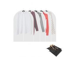 COJJ 5 STK Kleidersack und 2 STK Schuhbeutel, Anzugtasche PEVA Anzugsack Transparent Kleiderhülle Staubdicht Wasserdicht Antibakteriell Kleidersäcke, für Reisen und Lagerung (60 X 90cm)