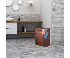 Relaxdays Wäschekorb Bambus, rechteckiger Wäschesortierer, 2 Fächer, mit Klappdeckel, platzsparend faltbar, 95 l, braun