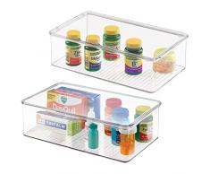 mDesign 2er-Set Medikamenten Organizer (medium) – stapelbare Aufbewahrungsbox mit Deckel für Gesundheitszubehör – aus BPA-freiem Kunststoff zur Vitamin-Aufbewahrung im Medizin-Schrank – durchsichtig